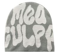 DadaFash Beanie Y2k Hat Acrylic Knit Skull Cap MEA Culpa Graphic Beanies Design Winter Warm Hats for Women Men, Gray White, M