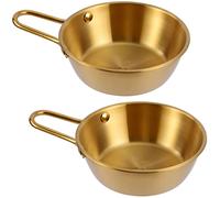 Dadamong 2-Pack Makgeolli Bowls, 304 Stainless Steel Korean Traditional Bowls Rice Wine Bowl with Handle, Hiking Soup Dish, Food Bowl Camp Cup, 4.7 Inch, 10 Ounces (Gold)