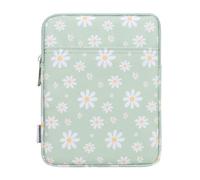 Dadanism 6-7 Inch Universal Padded Sleeve for eReader, Green & White Daisy | Protective Carrying Case Fits 7" Paperwhite/Colorsoft Signature Edition eReader, 6" Kobo Clara BW/Colour,7" Kobo Libra Colour