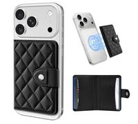 Dadanism Compatible with Magsafe Wallet Magnetic 4-Card Holder, Magnetic Wallet for iPhone, RFID Blocking, Diamond Quilting Leather, Slim for iPhone 17/16/15/14/13/12 Series, Not for 13/12 Mini, Black
