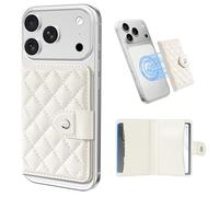 Dadanism Compatible with Magsafe Wallet Magnetic 4-Card Holder, Magnetic Wallet for iPhone, RFID Blocking, Diamond Quilting Leather, Slim for iPhone 17/16/15/14/13/12 Series, Not for 13/12 Mini, White