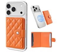 Dadanism Compatible with Magsafe Wallet Magnetic 4-Card Holder, Magnetic Wallet for iPhone, RFID Blocking, Diamond Quilting Leather, Slim for iPhone 17/16/15/14/13/12 Series, Not for 13/12 Mini,Orange