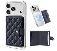 Dadanism Compatible with Magsafe Wallet Magnetic 4-Card Holder, Magnetic Wallet for iPhone, RFID Blocking, Diamond Quilting Leather, Slim for iPhone 17/16/15/14/13/12 Series, Not for 13/12 Mini, Blue