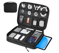 Dadanism Electronics Travel Organizer Case, Double Layers Cord Organizer Travel All-in-One Storage Bag for Cable, Cord, iPad, Chargers, fits 9-11'' Tablets, Portable Tech Accessories Bag, Black