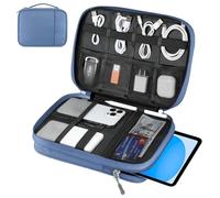 Dadanism Electronics Travel Organizer Case, Double Layers Cord Organizer Travel All-in-One Storage Bag for Cable, Cord, iPad, Chargers, fits 9-11'' Tablets, Portable Tech Accessories Bag, Blue