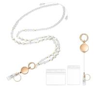 Dadanism Retractable Lanyards for ID Badges and Keys, Natural Stone Beaded Lanyard with Retractable Badge Reel, Adjustable Lanyard ID Holder for Teachers, Office Workers, Women, White Howlite