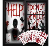 DADAPANGHU Halloween Decorative Horror, 2 Sets Halloween Window Stickers & 8 Sets Wall Floor Stickers, 87 Pieces Bloody Halloween Stickers, Scary Window Decoration, Giant Bloody Handprints