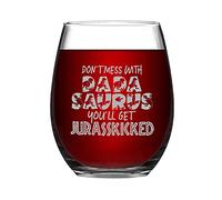 Dadasaurus Wine Glasses Funny Stemless Wine Glass Laser Engraved Whiskey Glass Shot Glass Unique Novelty Idea for Him, Her, Mom, Wife, Boss, Sister, BFF, Birthday Gifts, 15 oz