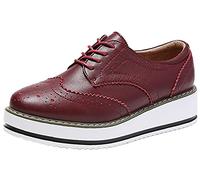 DADAWEN Women's Lace-Up Chunky Cleated Platform Wingtips Oxford Shoes Burgundy Size 4