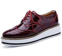 DADAWEN Women's Lace-Up Chunky Cleated Platform Wingtips Oxford Shoes Red Size 7