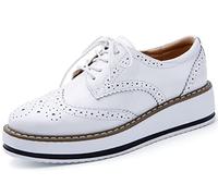 DADAWEN Women's Lace-Up Chunky Cleated Platform Wingtips Oxford Shoes White Size 7