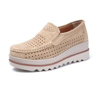 DADAWEN Women's Loafers Mocassins Slip-on Platform Wedge Heel Walking Shoes Apricot Size 3