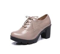 DADAWEN Women's Wingtip Mid Block Heel Platform Oxfords Lace-up Brogue Shoe Apricot 5 UK