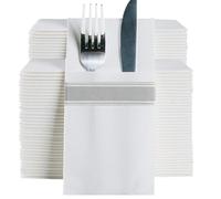 DADAWU Dinner Napkins, Linen Feel White Napkin with Pocket, Silver Napkins, 16x16inch, Pack of 100