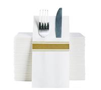 DADAWU Disposable Gold Dinner Napkins with Pre-folded Utensil Pocket for Cutlery, Thick Absorbent Durable Wood Pulp,Suitable for Dinner Birthday Party BBQ Wedding Table Setting 50pcs