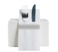 DADAWU Disposable Napkins with Pre-folded Utensil Pocket for Cutlery,Thick Absorbent Durable Wood Pulp, Silver Print, Suitable for Dinner Birthday Party BBQ Wedding Table Setting,50pcs