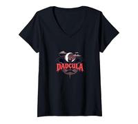 Dadcula: Spooky Dad Halloween Vampire Bat Mustache V-Neck T-Shirt, Women, Black, S