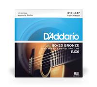 D'Addario Acoustic Guitar Strings - 80/20 Bronze - For 12 String Guitars - Deep, Bright, Projecting Tone - EJ36 - Light, 12-String, 10-47