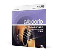 D'Addario Acoustic Guitar Strings EJ13, 80/20 Bronze, Deep Bright Tone, Custom Light 11-52