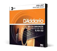 D'Addario Guitar Strings - Acoustic Guitar Strings - 80/20 Bronze - For 6 String Guitar - Deep, Bright, Projecting Tone - EJ10-3D - Extra Light, 10-47 - 3-Pack