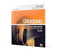 D'Addario Acoustic Guitar Strings - 80/20 Bronze - For 6 String Guitars - Deep, Bright, Projecting Tone - EJ10 - Extra Light, 10-47