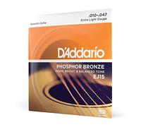D'Addario Acoustic Guitar Strings, Phosphor Bronze, EJ15, Extra Light Gauge 10-47, 6-String Set, Pack of 1