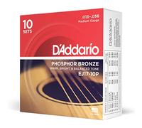 D'Addario Acoustic Guitar Strings EJ17-10P Phosphor Bronze for 6-String Guitars 13-56 Medium 10-Pack