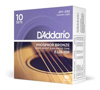 D'Addario Acoustic Guitar Strings, Phosphor Bronze, EJ26-10P, Custom Light Gauge 11-52, 6-String Set, Pack of 10