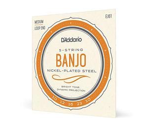 D'Addario Banjo Strings, Nickel-Plated Steel, EJ61, Medium Gauge 10-23, 5-String Set, Pack of 1