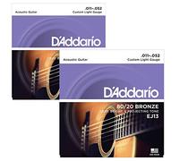 D'Addario EJ13 80/20 Bronze Wound Acoustic Guitar Strings, Custom Light, 11-52 (2 Pack)