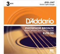 DAddario EJ15 Phosphor Bronze Extra Light 10-47 x 3 Pack