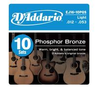 D'Addario EJ16-10P Phosphor Bronze 12-53 Light Acoustic Guitar Strings in Quick Ship Box (Pack of 10)