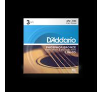 D'Addario EJ16-3D Phosphor Bronze 12-53 Acoustic Guitar Strings, Pack of 3