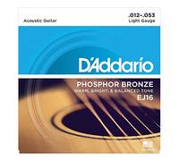 D'Addario EJ16x5 (5 sets), Acous Guit Strings, Phos/Brnz Rnd Wnd, Light (.012-.053).
