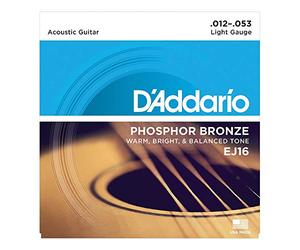 D'Addario EJ16x5 (5 sets), Acous Guit Strings, Phos/Brnz Rnd Wnd, Light (.012-.053).