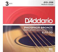 D'Addario EJ17-3D Phosphor Bronze Acoustic Guitar Strings Medium 13-56