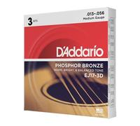 D'Addario - EJ17-3D Phosphor Bronze Acoustic Guitar Strings, Medium, 13-56, 3 Se