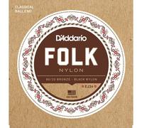 D'Addario Guitar Strings - Folk Nylon Guitar Strings - EJ34 Classical Guitar Strings - Nylon Core, Ball End - 80/20 Bronze Wrap, Black Nylon Trebles