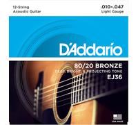 D'Addario 80/20 Bronze 12-String 10-47 Acoustic Guitar Strings, Light