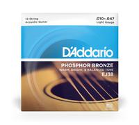 12-String Acoustic Guitar Strings By D'Addario, EJ38 Phosphor Bronze 10-47 Light