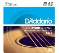 12-String Acoustic Guitar Strings By D'Addario, EJ38 Phosphor Bronze 10-47 Light