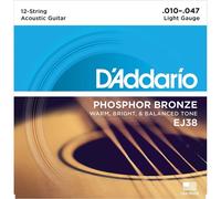 D'Addario EJ38 Phosphor Bronze 12-String Acoustic Guitar Strings, Light, 10-47