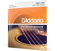 D'Addario EJ41 Phosphor Bronze 12-String Guitar Strings, Extra Light 9-45