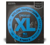 D'Addario ETB92-5 Black Nylon Tapewound 50-135 5-String Bass Strings, Long Scale