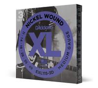D'Addario EXL115-3D Nickel Wound Electric Guitar Strings, 3 Sets, Medi