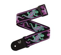 D'Addario Guitar Strap - Acoustic & Electric Guitar Accessories - Eco Leather Ends - Vintage Lizard, Green & Pink