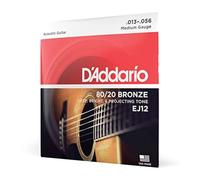 D'Addario Acoustic Guitar Strings EJ12 80/20 Bronze – Deep, Bright Tone – Medium 13-56
