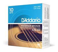 D'Addario Guitar Strings - Phosphor Bronze Acoustic Guitar Strings - EJ16-10P - Superb, Long Lasting Tone, Comfortable Playability - For 6 String Guitars - 12-53 Light, 10-Pack