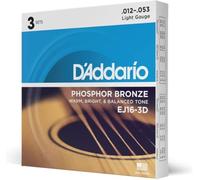 D'Addario EJ16-3D Light Phosphor Bronze Acoustic Guitar Strings 12-53 (X3 Sets)