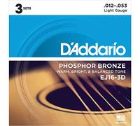 D'Addario EJ16-3D Light Phosphor Bronze Acoustic Guitar Strings 12-53 (X3 Sets)